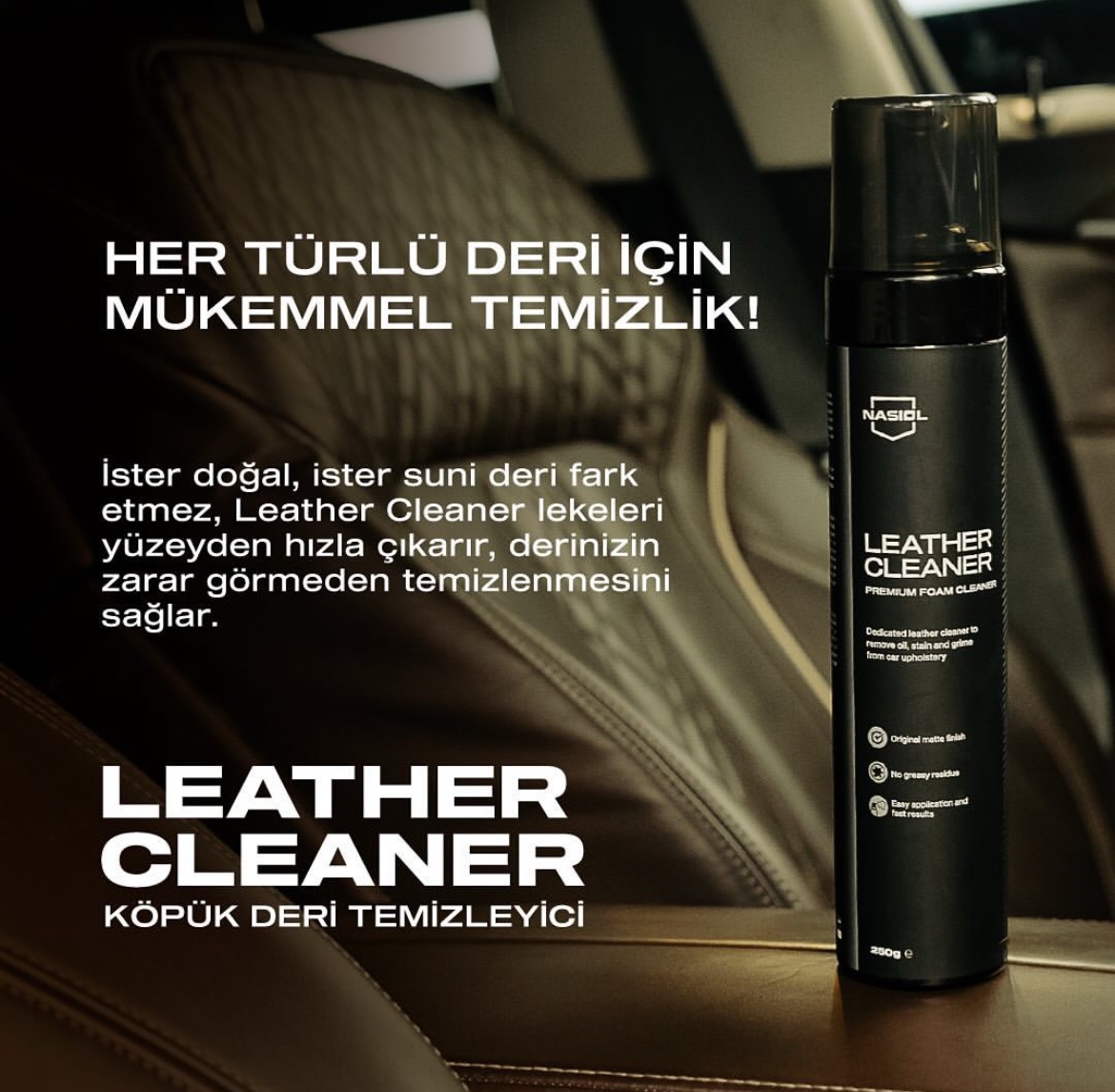 Nasiol Leather Cleaner Premium Köpük Temizleyici 250 gr. - Görsel 2
